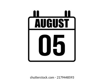 5 August calendar. Simple calendar page for the month of August. Black vector on white background.