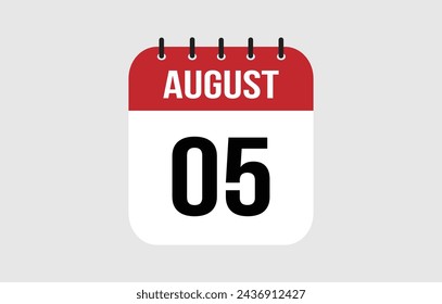 5 August Calendar. August Calendar Vector Illustration.