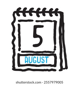 5 August date calendar - A simple yet elegant line art illustration of a date calendar captures the essence of organization and timekeeping. The clean lines and minimalistic design 