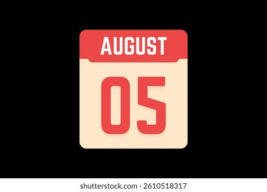 5 August icon text page monthly web design on coral, white, tangerine and black background vector, icon, or illustration with the month of August 5