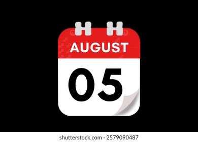 5 August month single day vector, illustration, calendar with red, gray, white and black color background calendar August 5