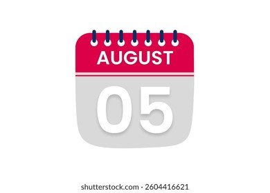 5 August month single day vector, illustration, calendar with red, off white and white color background calendar August 5