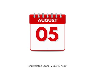 5 august month single day vector, illustration, calendar with black and white color background calendar icon of august 5