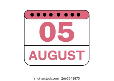 5 august month single day vector, illustration, calendar with peach, black and white color background calendar icon of august 5