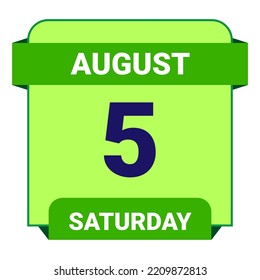 5 August, Saturday. Date template. Useful design for calendar or event promotion. Vector illustration EPS 10 File. Isolated on white background.