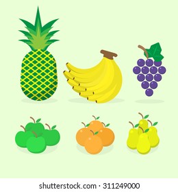 5 Auspicious fruit for make sacrifice to Chinese gods pear, pineapple, grape, orange, banana