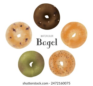 5 bagel watercolor illustration set