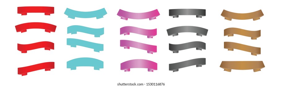 5 banner ribbons, in 5 colors, arranged horizontally illustrator on a white background.