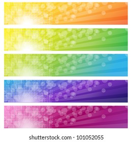 5 Banners With Bokeh, Isolated On White Background, Vector Illustration