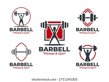 5 Barbell Logo Set Strength Training Fitness Emblem Collection