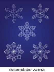 5 beautiful snowflakes - vector illustration. Fully editable, easy color change for Your design