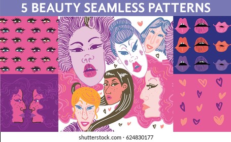 5 beauty inspired seamless vector patterns