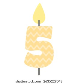 5 Birthday candle. Holiday design. Birthday cake candle with flame light. Five year old. Kindergarten birthday party celebration