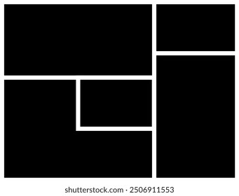 5 black empty collage photo template of a square shape, poster mockup and picture wall frame vector illustration.