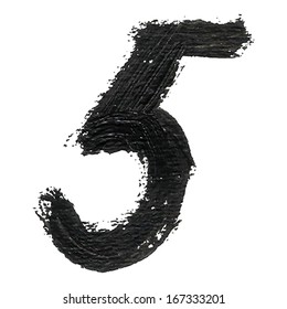 5 - Black handwritten number on white background. Acrylic colors.  Vector Illustration.