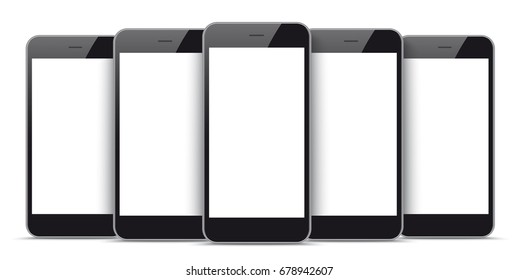 5 Black Smartphones Blank Screens