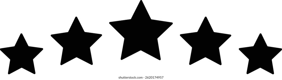 5 black stars rating icon symbolizing excellence, trust, and quality. Ideal for customer reviews, feedback, rankings, and premium product or service endorsements.