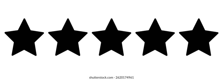 5 black stars rating icon symbolizing excellence, trust, and quality. Ideal for customer reviews, feedback, rankings, and premium product or service endorsements.