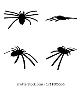 5 black and white set vector spider silhouette isolated on white background