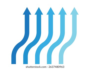 5 blue arrows going up represent business competition profit growth