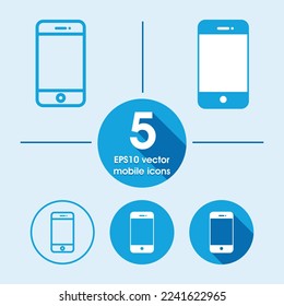 5 blue color mobile icons in differant styles 