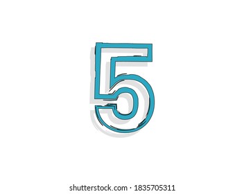 5 blue number, hand drawn brush stroke. Comic style design. For design element, logo, creative poster etc. Vector illustration 