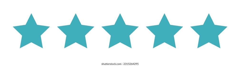 5 blue stars. Rating. Decoration. Vector isolated on white background. Ratings, websites, quality label, voting, review