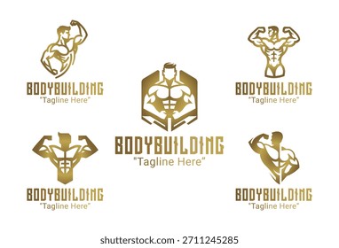 5 Logo de culturismo Set Potente Colección de identidad de fitness muscular