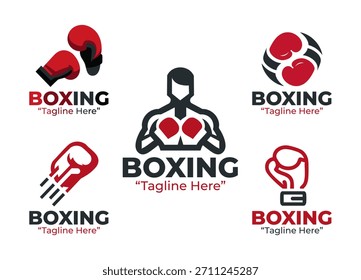 5 Boxeo Logo Set Colección de marca deportiva de combate dinámico