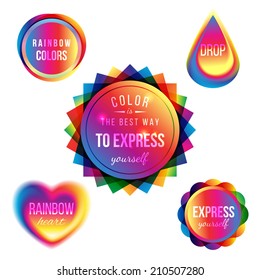 5 bright multicolored signs over white background