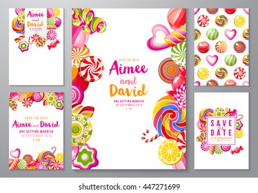 5 bright save the date backgrounds with candies