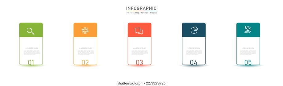 5 Business option infographic template. Minimal step workflow number icon presentations. Timeline diagram object vector.