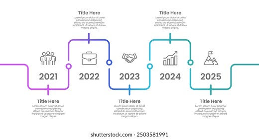 5 Business Plans and Goals for Success. Infographic timeline design template. Business presentation, Report, Structure, Planning and Marketing. Vector illustration.