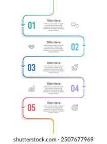 5 Datos de procesos de negocio. Vertical Infografía Plantillas de diseño. Presentación de Negocios, Informe, Cronología, Planificación, Marketing e Información. Ilustración vectorial.