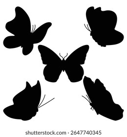 5 Butterfly Silhouette Vectors, Elegant Black Insect Illustrations for Nature Art.