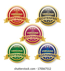 5 buttons on the white background. German text  "Free Shipping". Eps 10 vector file.