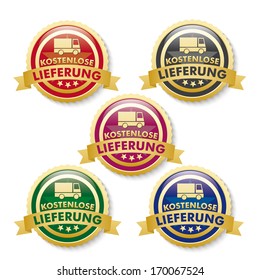 5 buttons on the white background. German text "Free Shipping". Eps 10 vector file.