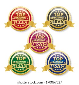 5 buttons on the white background. Eps 10 vector file.German text  "Top Consulting And Service".