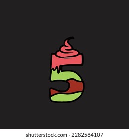 5 del alfabeto vector de la torta y número