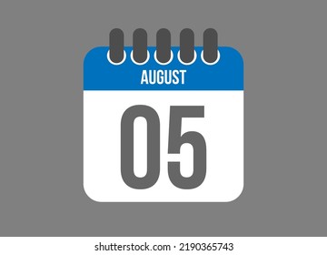 5 calendar august. Calendar icon for August days in blue color on dark background.