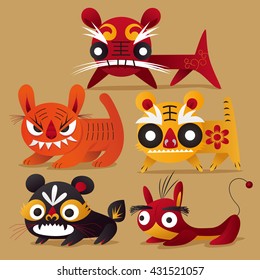 5 Cartoon Chinese Cloth tigers