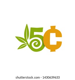 5 cent logo with cannabis leaf logo concept