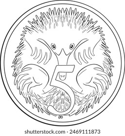 5 cents Australia coin vector design handmade silhouette line art.	
