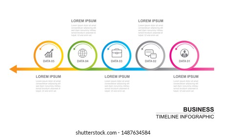 5 circle infographic with abstract timeline template. Presentation step business modern background. 