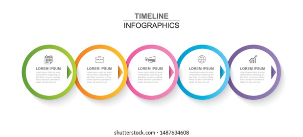 5 circle infographic with abstract timeline template. Presentation step business modern background. 