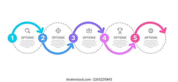 5 Círculo de flujo de trabajo infográfico para el éxito. 5 Opciones para el éxito.