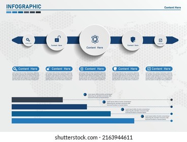 5 circles inforgraphic.Infographic five step cycle process.Illustration inforgraphic with shape of square on light background. business infographic template