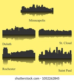 5 City Silhouette In Minnesota ( Minneapolis, Rochester, Saint Paul, St. Cloud, Duluth )