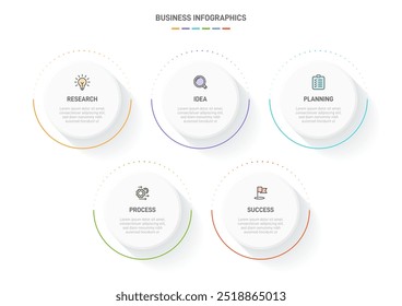 5 Plantilla de Elementos en forma de diseño infográfico limpio, que simboliza las cinco etapas de la estrategia y la progresión empresarial. Barra de progreso o línea de tiempo. Vector para presentación, Sitio web o App.