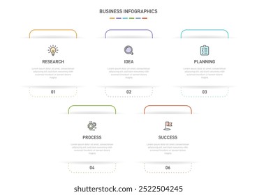5 clean infographic design shaped elements template, symbolizing the five stages of business strategy and progression. Progress bar or timeline. Vector for presentation, web site or app.